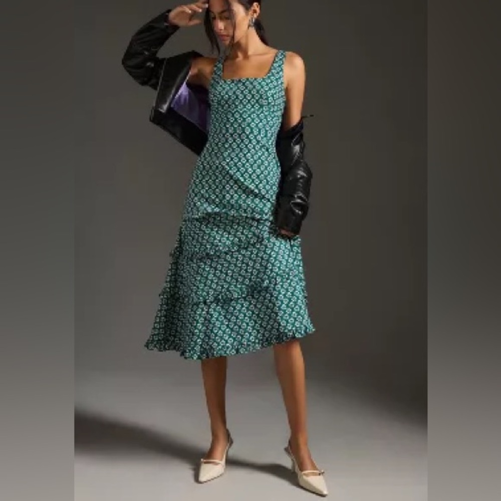 Anthropologie Blythe Dress size M - Green and white pattern